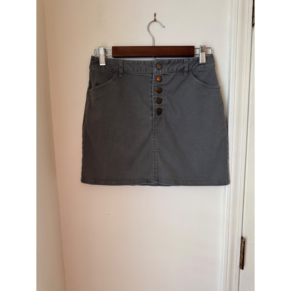 Forever 21 Gray Button Front Mini Skirt Stretch Twill Size S